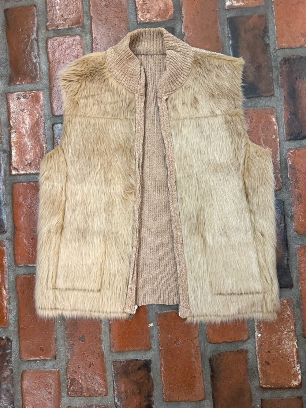 Reversible Faux Fur & Faux Suede Vest, Camel, SZ XL